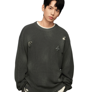 1010334-045 | MEN'S IRIS LOGO RIPPED COTTON SWEATER | DARK SHADOW