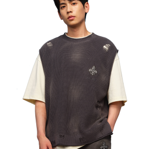 1010335-045 | MEN'S IRIS LOGO RIPPED COTTON SWEATER VEST | DARK SHADOW