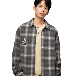 1010337-934 | MEN'S IRIS LOGO CHECKED LONG SLEEVES SHIRT | GREY/WHITE LATTICE