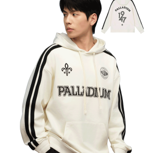 1010449-262 | MEN'S VINTAGE SIDE TAPED LOOSE FIT COTTON HOODIE | MARSHMALLOW
