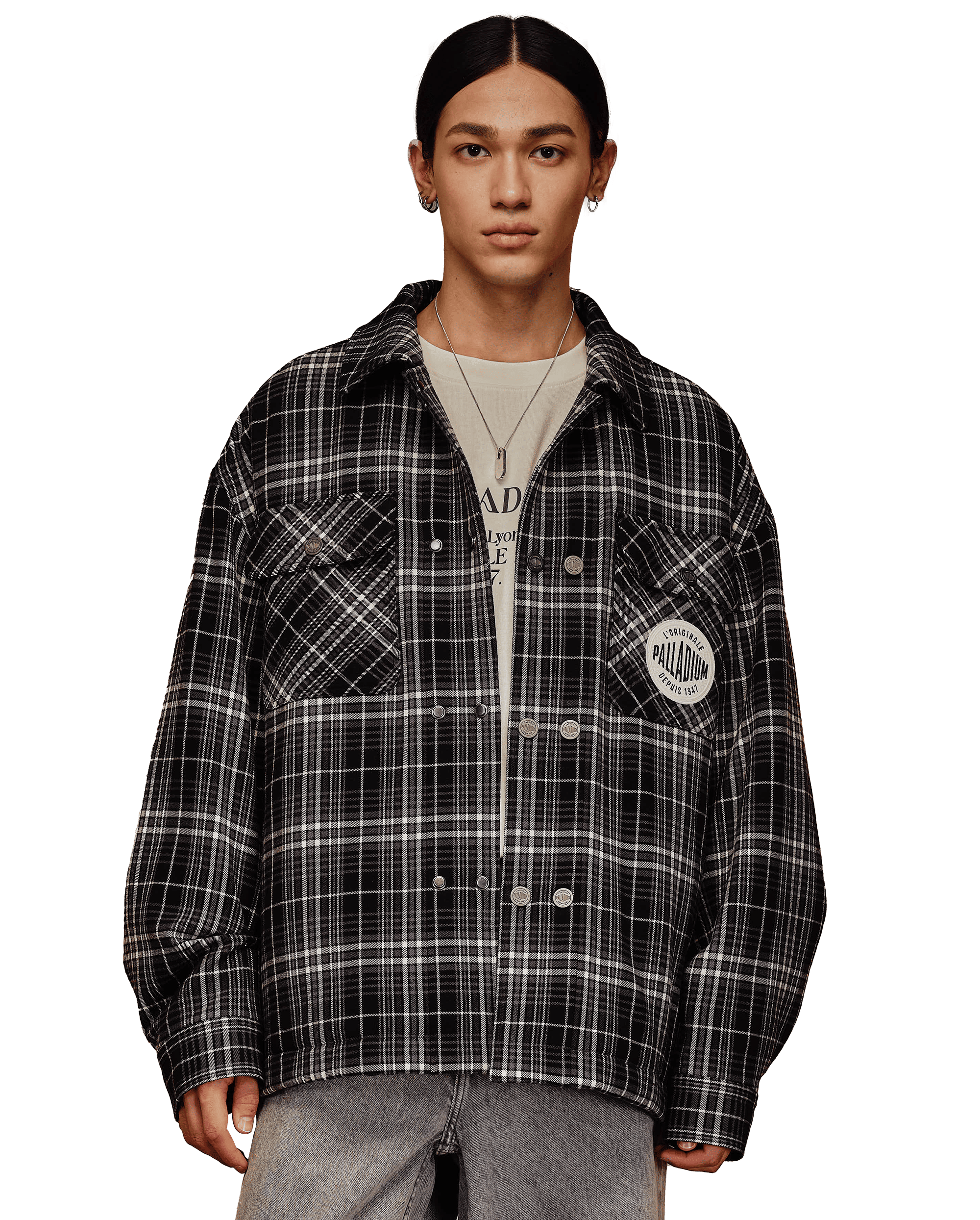 1010508-954 | MEN'S PALLADIUM LOGO CHECKED JACKET | BLK PLAID STRIPES