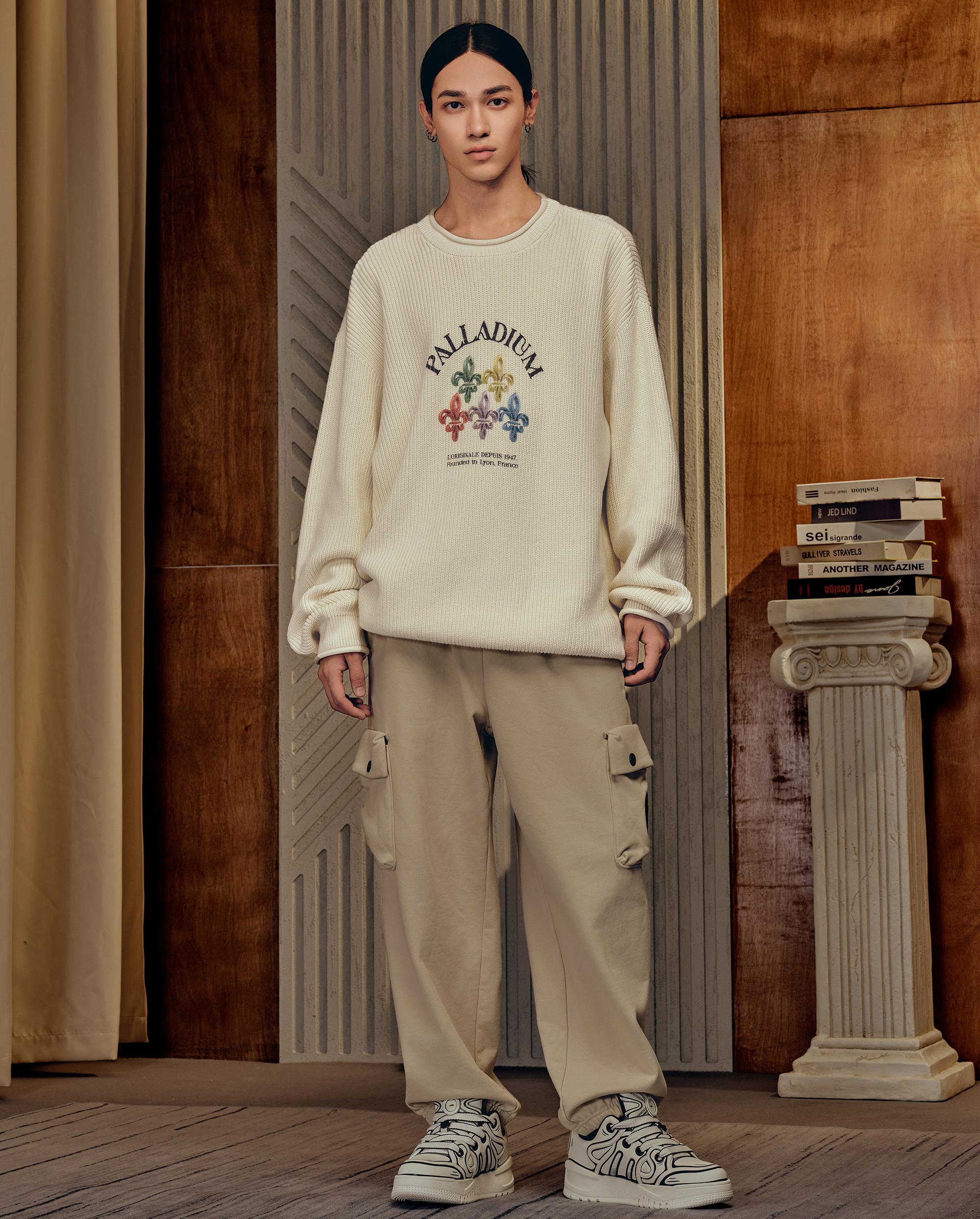 1010597-107 | MEN'S PALLADIUM LOGO WAFFLE PATTERN SWEATER | SNOW WHITE - Image 3