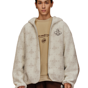 1010619-948 | MEN'S ALL-OVER IRIS LOGO FUZZY COTTON JACKET | WHT POLKA DOTS IRIS