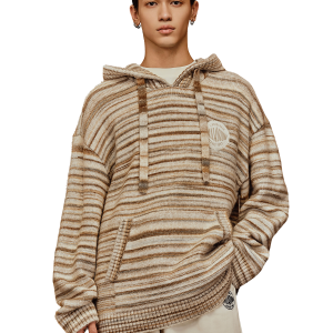 1010676-741 | MEN'S PALLADIUM LOGO STRIPED HOODED SWEATER | KHAKI/WHITE