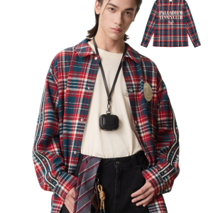 1011260-728 | MEN'S PALLADIUM LOGO LOOSE FIT CHECKED SHIRT | RED BLUE PLAID