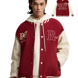 1011266-611 | MEN'S RICH LOGO LOOSE FIT VARSITY JACKET | SUN-DRIED TOMATO