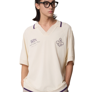 1011320-232 | MEN'S IRIS LOGO LOOSE FIT V-NECK POLO SHIRT | VANILLA ICE