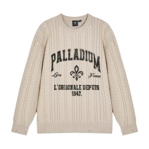 1011836-244 | MEN'S PALLADIUM LOGO RIPPED CABLE-KINT SWEATER | WHITECAP GRAY