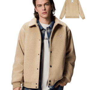 1012756-225 | MEN'S LOGO LOOSE FIT TOP-STITCHING FLEECE JACKET | WHITE PEPPER