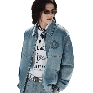 1012810-489 | MEN'S LOGO LOOSE FIT WASHED DENIM JACKET | ARCTIC ICE