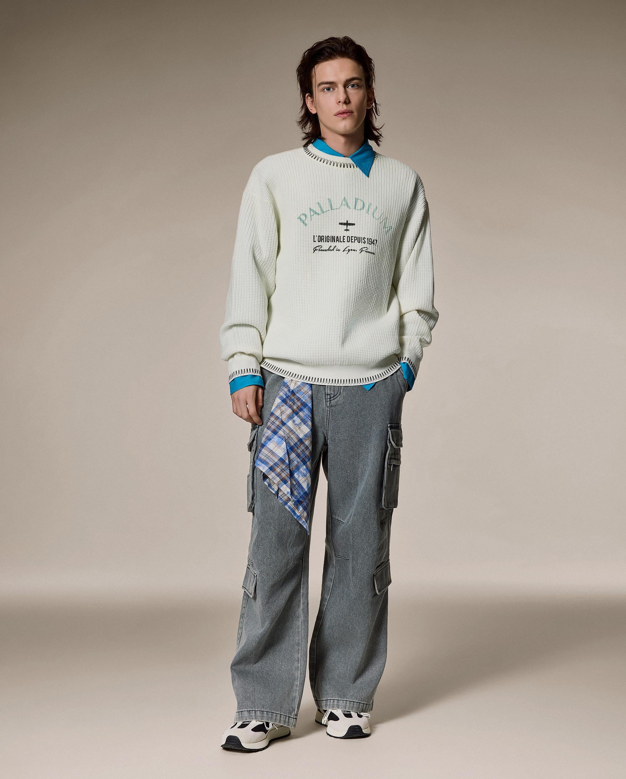 1012813-232 | MEN'S PALLADIUM LOGO TOP-STITCHING SWEATER | VANILLA ICE - Image 3