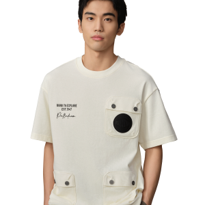 109646-232 | MEN'S LOGO MULTI-POCKETS LOOSE FIT COTTON T-SHIRT | VANILLA ICE