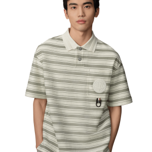 109685-810 | MEN'S PALLADIUM LOGO STRIPED COTTON POLO SHIRT | GREEN/WHITE