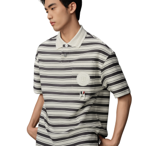 109685-811 | MEN'S PALLADIUM LOGO STRIPED COTTON POLO SHIRT | GREY/WIHTE