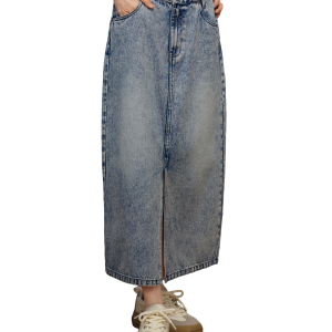 1910440-452 | WOMEN'S WASHED DENIM MIDI SKIRT | MATT GREY BLUE