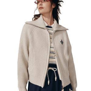 1911985-043 | WOMEN'S IRIS LOGO REVERSIBLE ZIP CARDIGAN | OYSTER GRAY