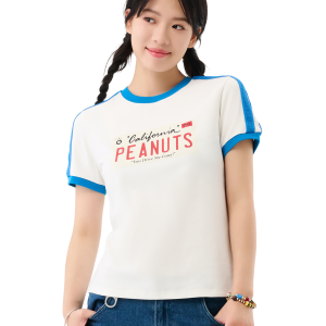 1912438-262 | PALLADIUM X SNOOPY WOMEN'S SIDE TAPED LOGO T-SHIRT | MARSHMALLOW