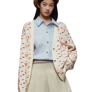 1912842-630 | WOMEN'S EMBROIDERED CNY HORSE THEME LOGO CARDIGAN | WT/RD/BN
