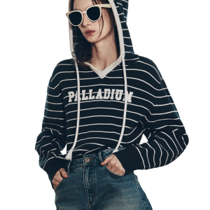1912852-571 | WOMEN'S DROPPED SHOULDERS STRIPED HOODED KNITWEAR | BU/BK/WT