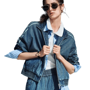 1912869-481 | WOMEN'S SIDE STRIPE LOOSE FIT CROPPED DENIM JACKET | VINTAGE INDIGO