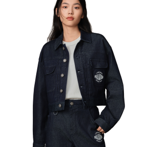 199757-467 | WOMEN'S PALLADIUM LOGO CROPPED DENIM JACKET | SKY CAPTAIN